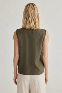 TRENDYOLMİLLA Khaki Zero Sleeve linen look Regular Normal Pattern Weaving Shirt - Image 6