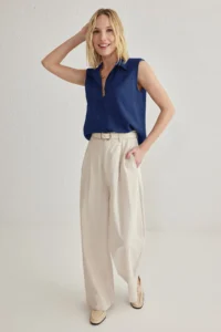 TRENDYOLMİLLA Navy Blue Zero Sleeve linen look Regular Normal Pattern Weaving Shirt - Image 4