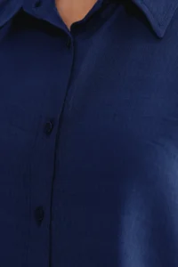TRENDYOLMİLLA Navy Blue Zero Sleeve linen look Regular Normal Pattern Weaving Shirt - Image 5