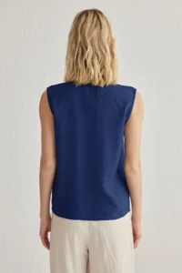 TRENDYOLMİLLA Navy Blue Zero Sleeve linen look Regular Normal Pattern Weaving Shirt - Image 6