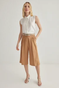 TRENDYOLMİLLA White Zero Sleeve linen look Regular Normal Pattern Weaving Shirt - Image 3