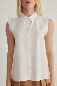 TRENDYOLMİLLA White Zero Sleeve linen look Regular Normal Pattern Weaving Shirt - Image 4