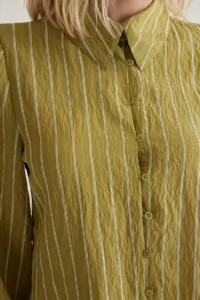 TRENDYOLMİLLA Khaki Back Binding Detailed Striped buttoned Regular Nomral Pattern Weaving Shirt - Image 4
