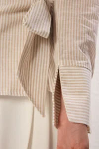 TRENDYOLMİLLA Beige Side Binding Detailed Flamed Cotton Regular Normal Pattern Weaving Shirt - Image 4