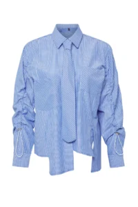 TRENDYOLMİLLA Mavi Tie Detailed Striped Weaving Shirt