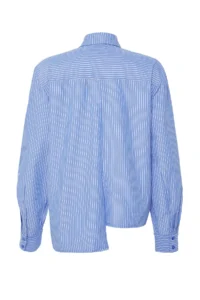 TRENDYOLMİLLA Mavi Tie Detailed Striped Weaving Shirt - Image 4