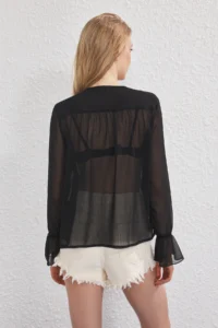 TRENDYOLMİLLA Black Boho Ruffle Detailed Siphon Tire Detailed Shirt - Image 4