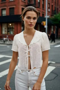 TRENDYOLMİLLA White White Embroidery Detailed tied up Shirt - Image 3