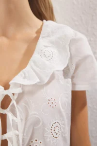TRENDYOLMİLLA White White Embroidery Detailed tied up Shirt - Image 6
