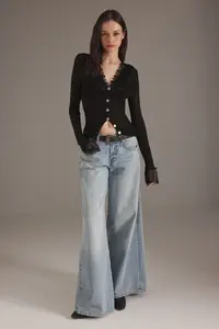 TRENDYOLMİLLA Black Lace Sleeve and Collar Garnished Knitwear Cardigan - Image 2