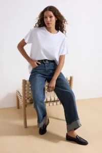 TRENDYOLMİLLA Dark Blue Layered Hem Regular Waist Loose Baggy jeans - Image 2