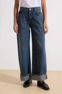 TRENDYOLMİLLA Dark Blue Layered Hem Regular Waist Loose Baggy jeans - Image 3