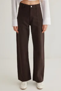 TRENDYOLMİLLA Brown Stitching Detailed High Waist Wide Leg Wide Leg 100% Cotton Non-Stretch jeans - Image 3