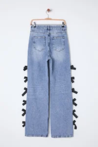 TRENDYOLMİLLA Mavi Ribbon/Bow Detailed Regular Waist Wide Leg Wide Leg 100% Cotton jeans - Image 10