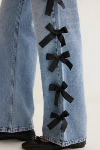 TRENDYOLMİLLA Mavi Ribbon/Bow Detailed Regular Waist Wide Leg Wide Leg 100% Cotton jeans - Image 5