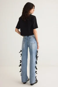 TRENDYOLMİLLA Mavi Ribbon/Bow Detailed Regular Waist Wide Leg Wide Leg 100% Cotton jeans - Image 6