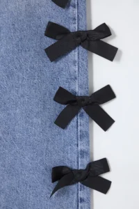 TRENDYOLMİLLA Mavi Ribbon/Bow Detailed Regular Waist Wide Leg Wide Leg 100% Cotton jeans - Image 8