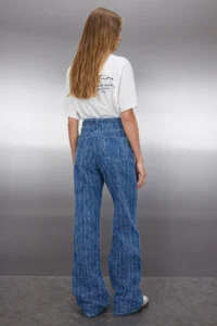 TRENDYOLMİLLA Mavi textured High Waist Wide Leg Wide Leg 100% Cotton Non-Stretch jeans - Image 4