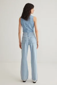 TRENDYOLMİLLA Light Blue Floral Embroidered High Waist Wide Leg Wide Leg 100% Cotton Non-Stretch jeans - Image 5