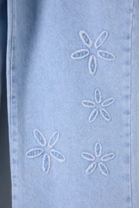 TRENDYOLMİLLA Light Blue Floral Embroidered High Waist Wide Leg Wide Leg 100% Cotton Non-Stretch jeans - Image 7