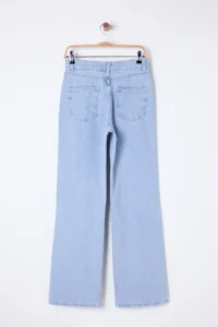 TRENDYOLMİLLA Light Blue Floral Embroidered High Waist Wide Leg Wide Leg 100% Cotton Non-Stretch jeans - Image 8