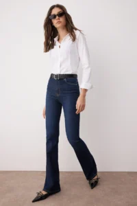 TRENDYOLMİLLA Dark Blue High Waist comfort/Flexible Flare jeans