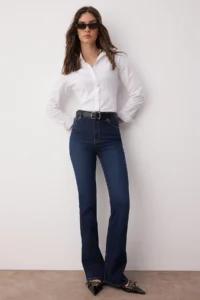 TRENDYOLMİLLA Dark Blue High Waist comfort/Flexible Flare jeans - Image 2