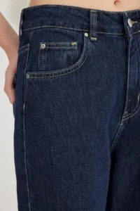 TRENDYOLMİLLA Dark Blue Regular Waist Wide Leg Wide Leg 100% Cotton Non-Stretch jeans - Image 4