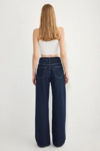 TRENDYOLMİLLA Dark Blue Regular Waist Wide Leg Wide Leg 100% Cotton Non-Stretch jeans - Image 5