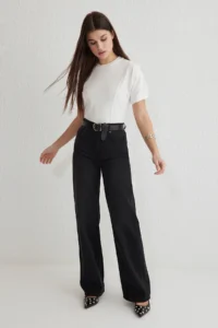 TRENDYOLMİLLA Black High Waist Wide Leg Wide Leg 100% Cotton Non-Stretch jeans