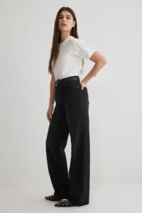 TRENDYOLMİLLA Black High Waist Wide Leg Wide Leg 100% Cotton Non-Stretch jeans - Image 2