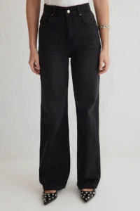 TRENDYOLMİLLA Black High Waist Wide Leg Wide Leg 100% Cotton Non-Stretch jeans - Image 3