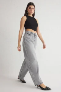TRENDYOLMİLLA Gray Regular Waist Loose Baggy jeans - Image 2