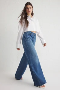 TRENDYOLMİLLA Mavi High Waist Ekstra Wide Leg Palazzo Pants Wide Leg 100% Cotton Non-Stretch jeans - Image 2