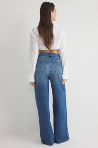 TRENDYOLMİLLA Mavi High Waist Ekstra Wide Leg Palazzo Pants Wide Leg 100% Cotton Non-Stretch jeans - Image 5