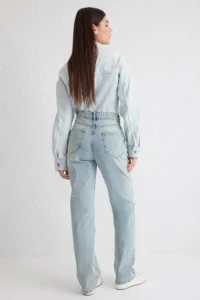 TRENDYOLMİLLA Light Blue High Waist Straight Plain Kesim 100% Cotton Non-Stretch jeans - Image 5