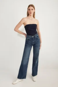 TRENDYOLMİLLA Dark Blue Premium High Waist Wide Leg jeans