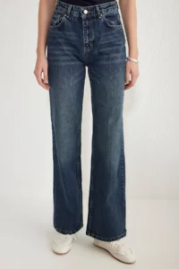 TRENDYOLMİLLA Dark Blue Premium High Waist Wide Leg jeans - Image 3