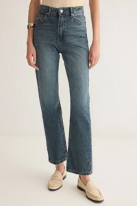 TRENDYOLMİLLA Mavi High Waist Plain Kesim Straight 100% Cotton Non-Stretch jeans - Image 3