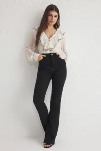 TRENDYOLMİLLA Black High Waist Middle Flexible Flare flared leg jeans
