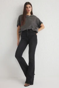 TRENDYOLMİLLA Black High Waist Middle Flexible Flare flared leg jeans