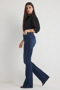 TRENDYOLMİLLA Dark Blue High Waist comfort/Flexible Flare flared leg jeans - Image 2