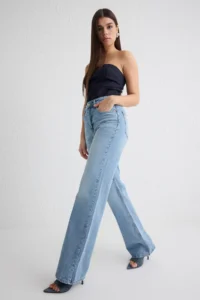TRENDYOLMİLLA Light Blue High Waist Wide Leg Wide Leg 100% Cotton Non-Stretch jeans - Image 2