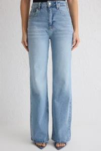 TRENDYOLMİLLA Light Blue High Waist Wide Leg Wide Leg 100% Cotton Non-Stretch jeans - Image 3