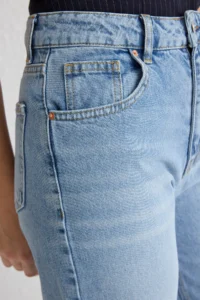 TRENDYOLMİLLA Light Blue High Waist Wide Leg Wide Leg 100% Cotton Non-Stretch jeans - Image 4