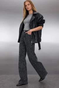 TRENDYOLMİLLA Black textured High Waist Wide Leg Wide Leg 100% Cotton Non-Stretch jeans