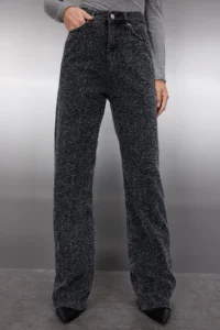 TRENDYOLMİLLA Black textured High Waist Wide Leg Wide Leg 100% Cotton Non-Stretch jeans - Image 2