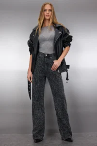 TRENDYOLMİLLA Black textured High Waist Wide Leg Wide Leg 100% Cotton Non-Stretch jeans - Image 3
