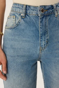 TRENDYOLMİLLA Mavi High Waist Wide Leg Wide Leg 100% Cotton Non-Stretch jeans - Image 4