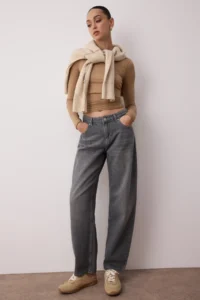 TRENDYOLMİLLA Anthracite Premium Low Waist barrel jeans